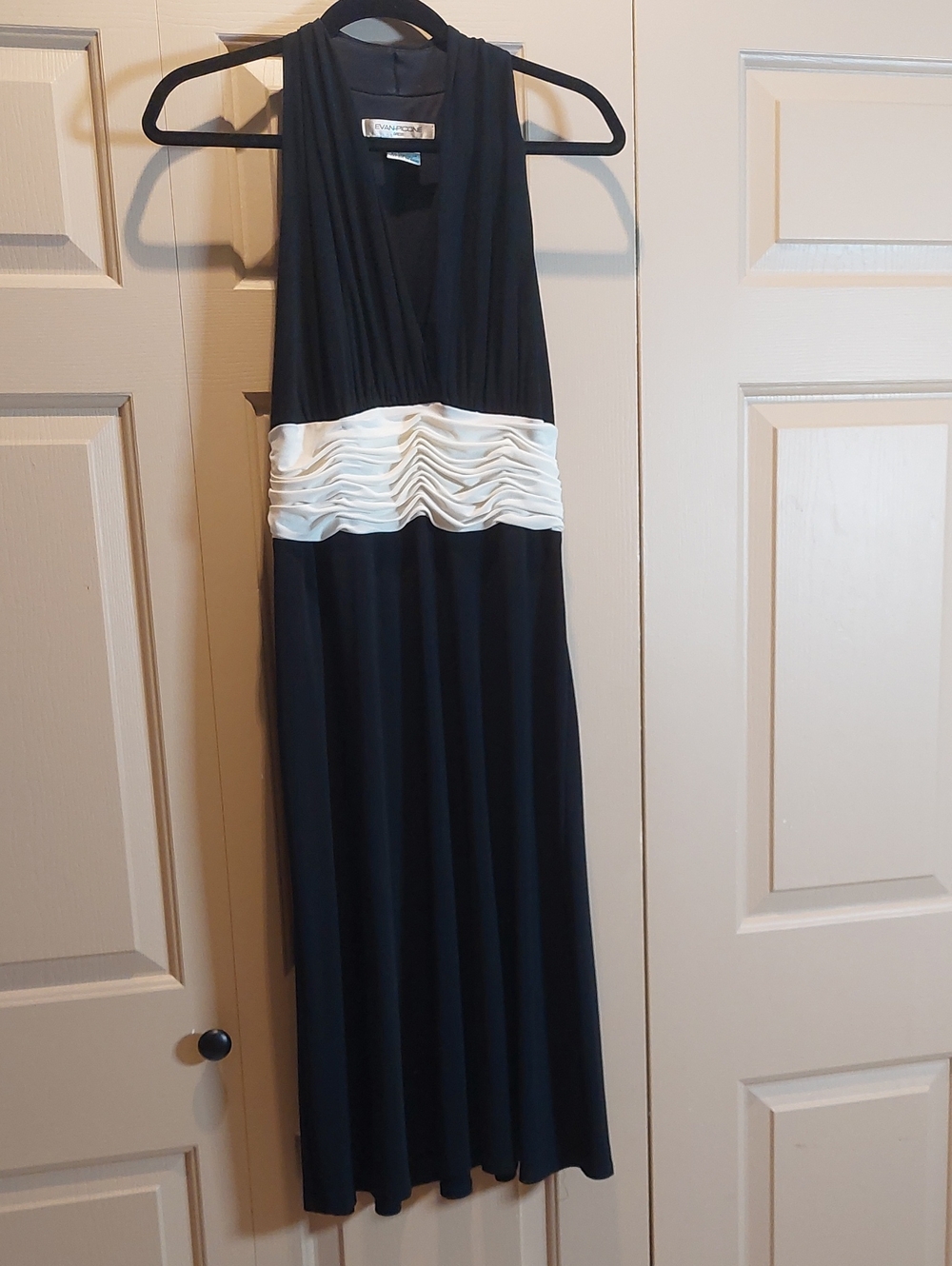 Evan Picone Black Maxi Dress with White Ruched Waistband